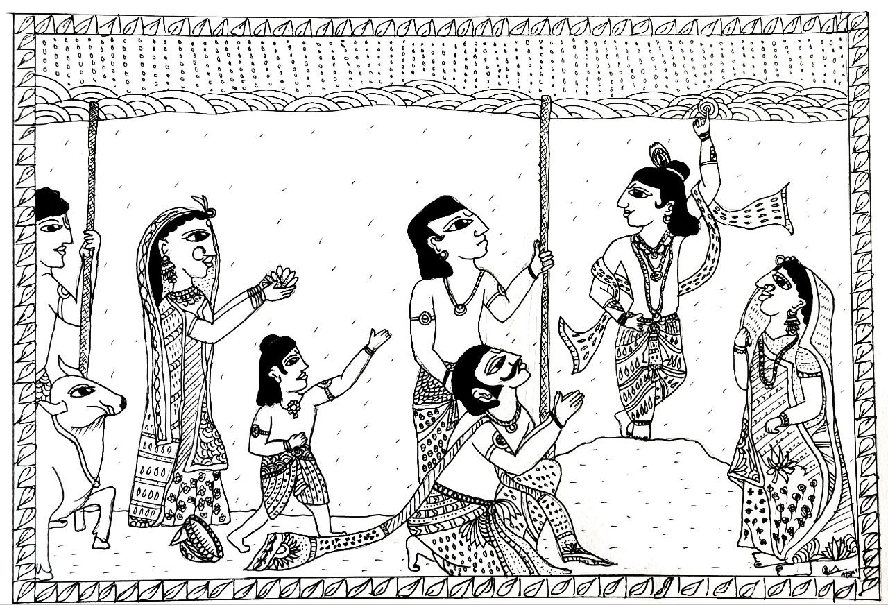 Krishna Lifts Govardhan